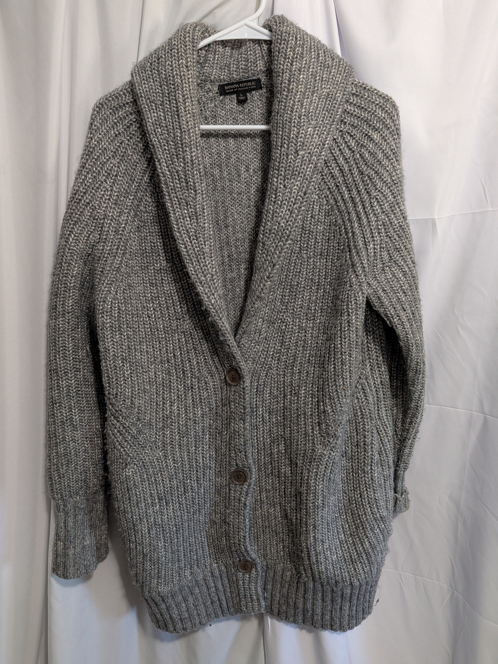Banana Republic Light Gray Shawl Collar Button Cardigan
